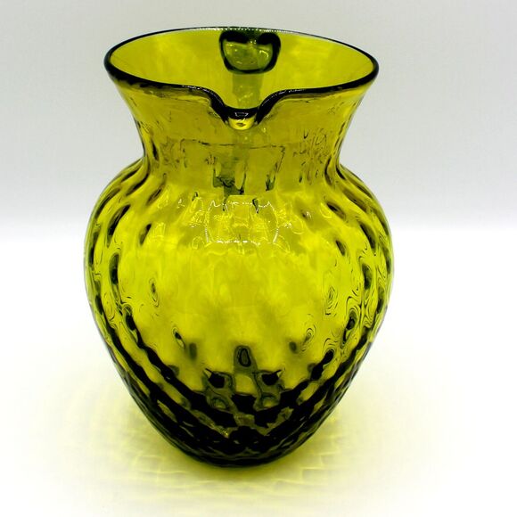 Vintage 1960s Mid-Century Modern Green Diamond Optic Glass Pitcher Decanter Vase - Picture 4 of 9